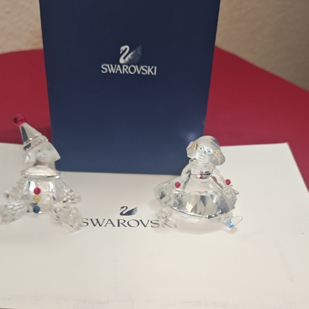 Swarovski Crystal Little Clown puppet And Little Girl Puppet Pair